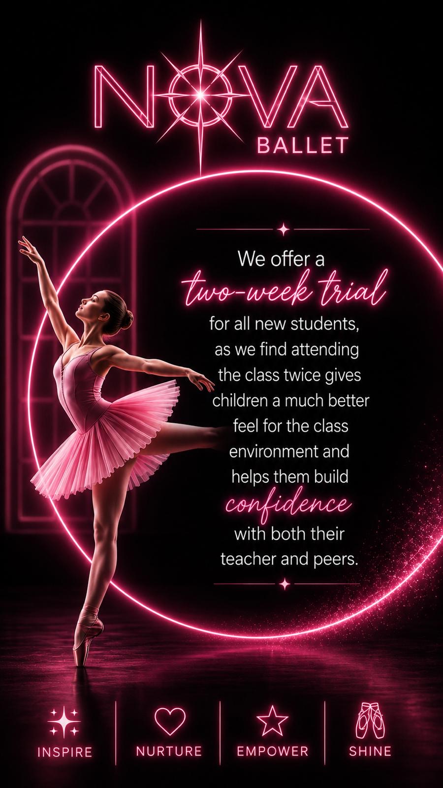 NOVA Ballet two-week trial — inspire, nurture, empower, shine